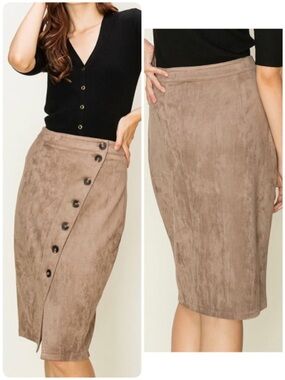 NWT New A Beautiful Soul Stretch Button-Accent Faux Suede Pencil Skirt Taupe 2X